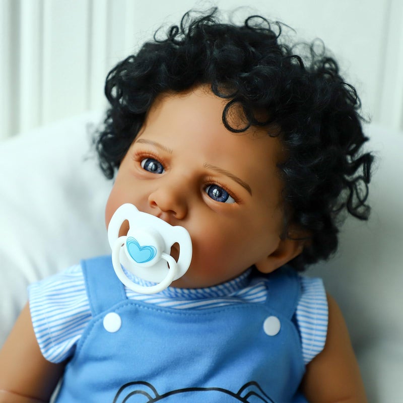 SCOM Reborn Baby Dolls Black Boy 20 Inch Realistic African American Newborn Boy Doll Lifelike Weighted Soft Body Real Life Baby Dolls Gift for Kids Age 3 - Image 3