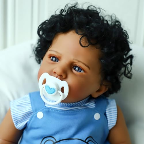 SCOM Reborn Baby Dolls Black Boy 20 Inch Realistic African American Newborn Boy Doll Lifelike Weighted Soft Body Real Life Baby Dolls Gift for Kids Age 3 - Image 1