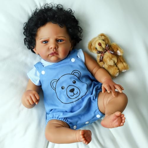 SCOM Reborn Baby Dolls Black Boy 20 Inch Realistic African American Newborn Boy Doll Lifelike Weighted Soft Body Real Life Baby Dolls Gift for Kids Age 3 - Image 5