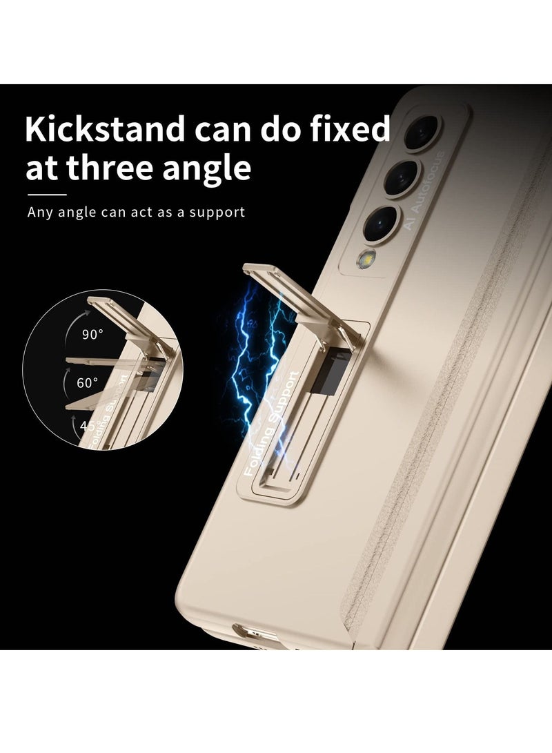 Excefore Case Compatible with Samsung Galaxy Z Fold 4, Magnetic Thin Body Metal Frame with Hidden S Pen Holder, Hinge Screen Protector Magnetic Kickstand with Lens Camera Protector Cover (Gold)  - Image 5
