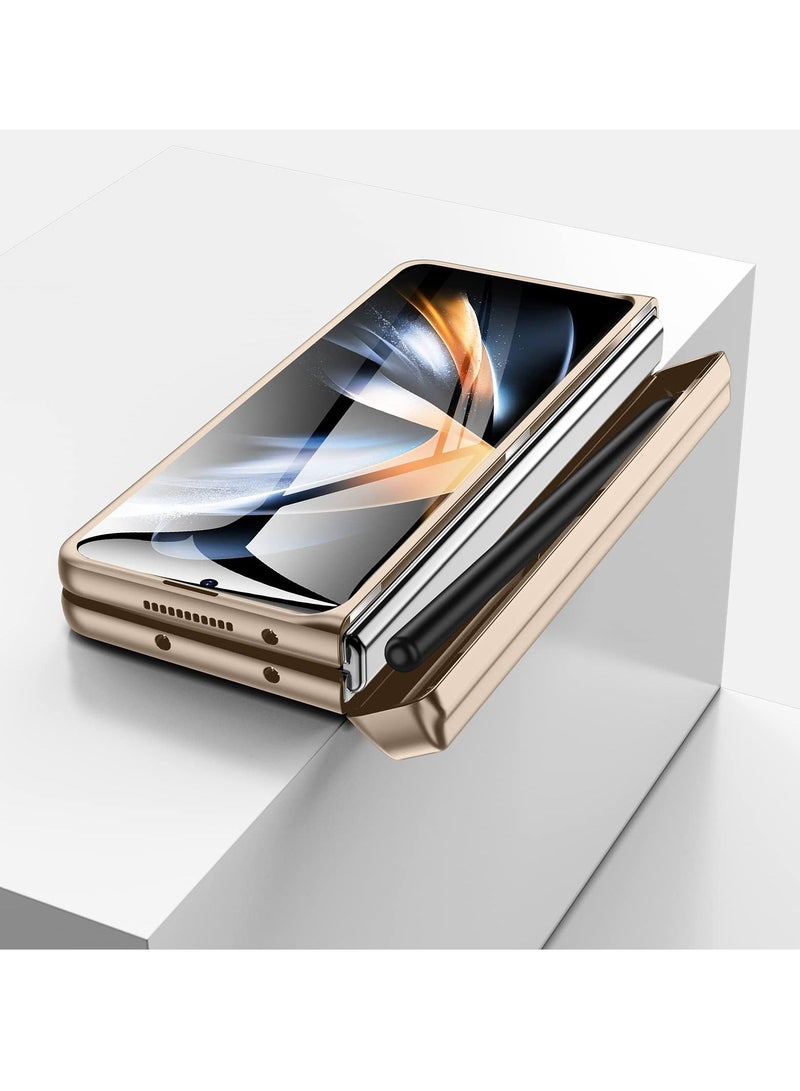 Excefore Case Compatible with Samsung Galaxy Z Fold 4, Magnetic Thin Body Metal Frame with Hidden S Pen Holder, Hinge Screen Protector Magnetic Kickstand with Lens Camera Protector Cover (Gold)  - Image 4