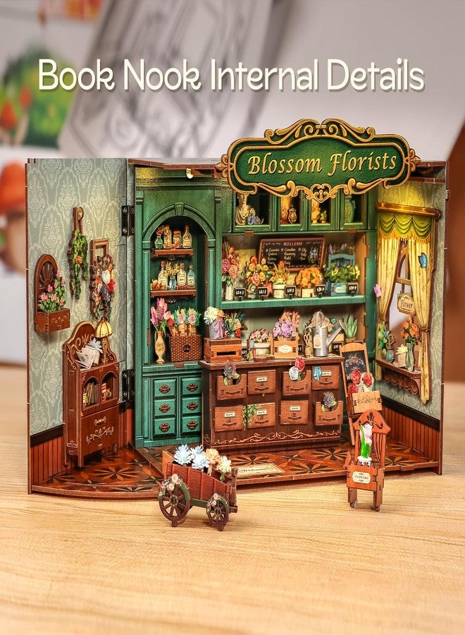 Fsolis Book Nook Kit - DIY Miniature Dollhouse Kit for Adults Tiny House Flower Shop Mini Craft Kit Bookshelf Decor DIY Puzzle Project Gifts for Women Teenagers Book Lovers (Blossom Florists) - Image 2