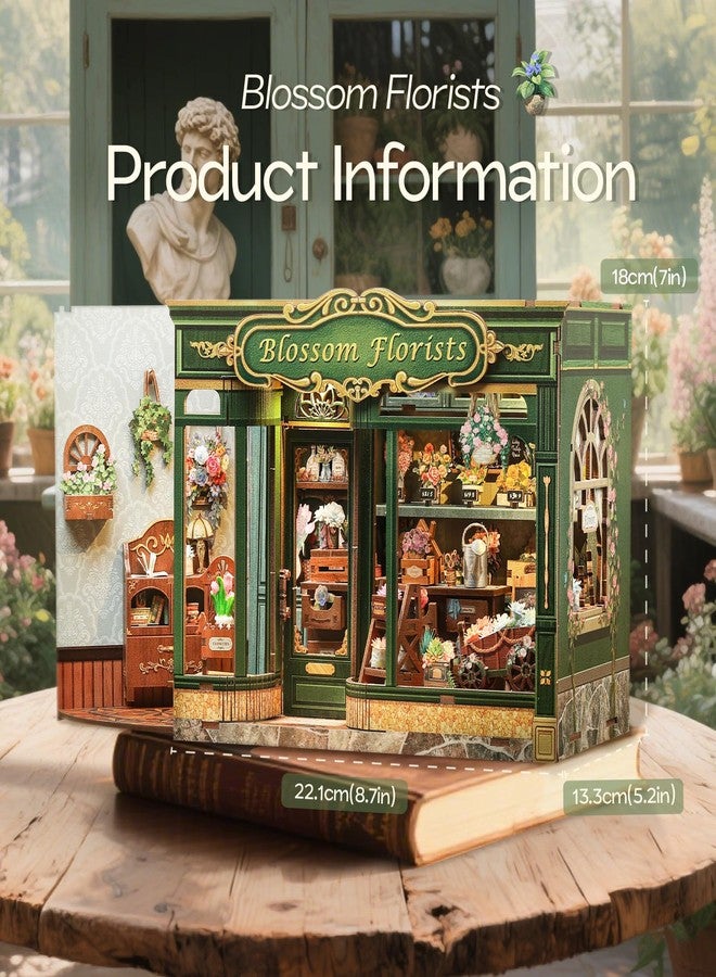 Fsolis Book Nook Kit - DIY Miniature Dollhouse Kit for Adults Tiny House Flower Shop Mini Craft Kit Bookshelf Decor DIY Puzzle Project Gifts for Women Teenagers Book Lovers (Blossom Florists) - Image 3
