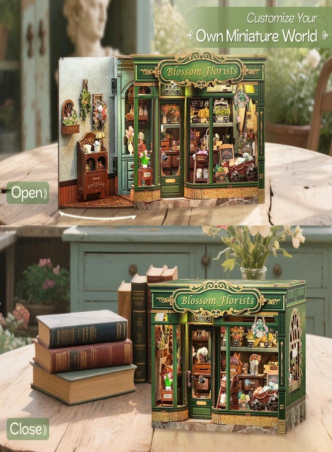 Fsolis Book Nook Kit - DIY Miniature Dollhouse Kit for Adults Tiny House Flower Shop Mini Craft Kit Bookshelf Decor DIY Puzzle Project Gifts for Women Teenagers Book Lovers (Blossom Florists) - Image 4