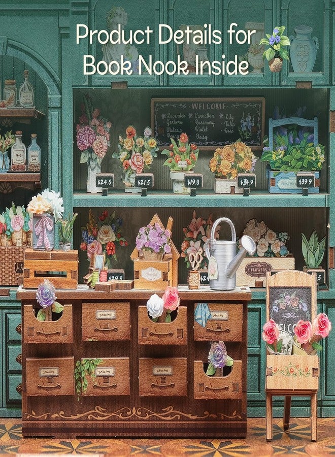 Fsolis Book Nook Kit - DIY Miniature Dollhouse Kit for Adults Tiny House Flower Shop Mini Craft Kit Bookshelf Decor DIY Puzzle Project Gifts for Women Teenagers Book Lovers (Blossom Florists) - Image 5