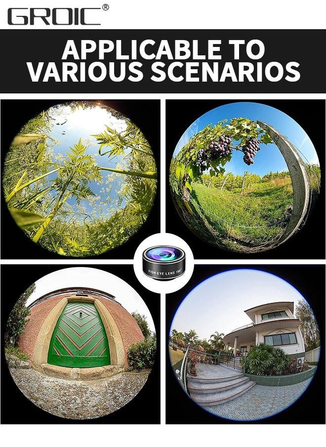 GROIC - Phone Lens Kit 5 In 1 Phone Camera Lens, Universal Zoom 2X Telephoto Lens + 198° Fisheye Lens + 0.63X Wide Angle Lens + 15X Macro Lens with Zipper Bag for iPhone Samsung Android - Image 1