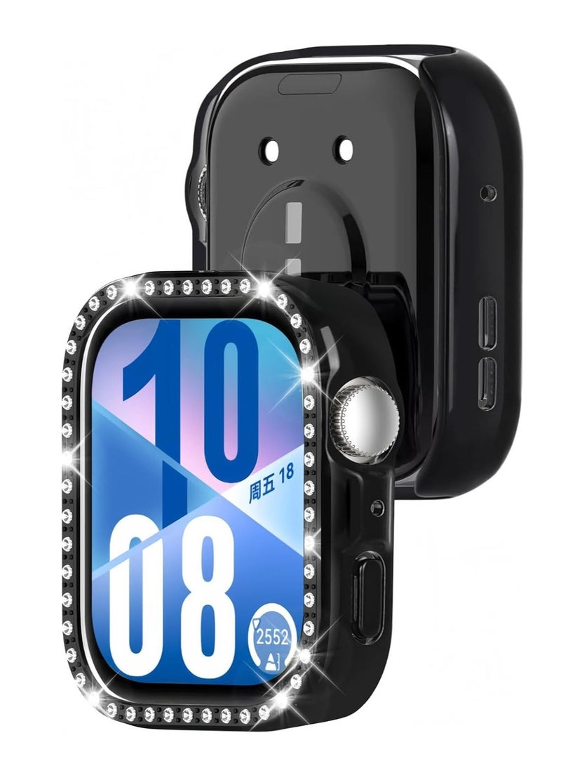 جراب لامع بدون واقي شاشة لساعة هواوي فيت 4، جراب بإطار صلب من البولي كربونات، غطاء واقٍ من الألماس الكريستالي للنساء والفتيات، غطاء واقٍ رفيع لساعة هواوي فيت 4 (أسود) - Image 1