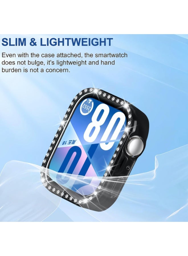 جراب لامع بدون واقي شاشة لساعة هواوي فيت 4، جراب بإطار صلب من البولي كربونات، غطاء واقٍ من الألماس الكريستالي للنساء والفتيات، غطاء واقٍ رفيع لساعة هواوي فيت 4 (أسود) - Image 4