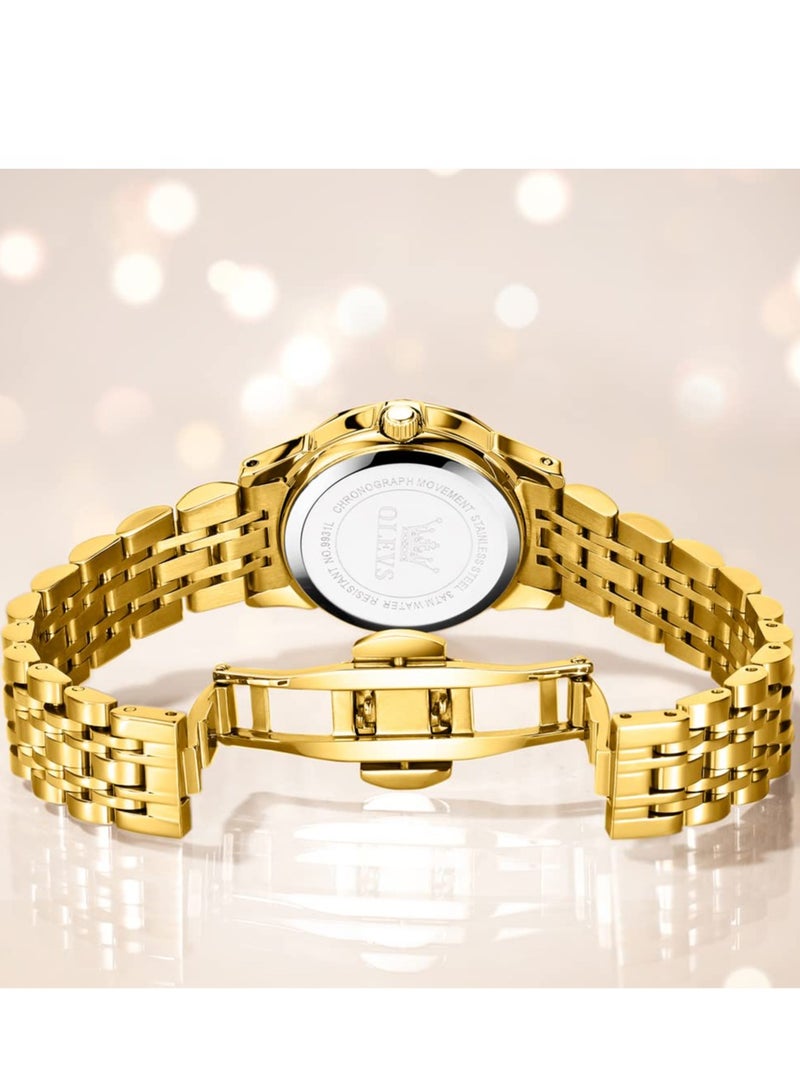 أوليفز OLEVS ساعة نسائية موضة فستان الماس ساعة نسائية انالوج كوارتز ستانلس ستيل مقاوم للماء تاريخ مضيء ساعة بلونين - Image 4