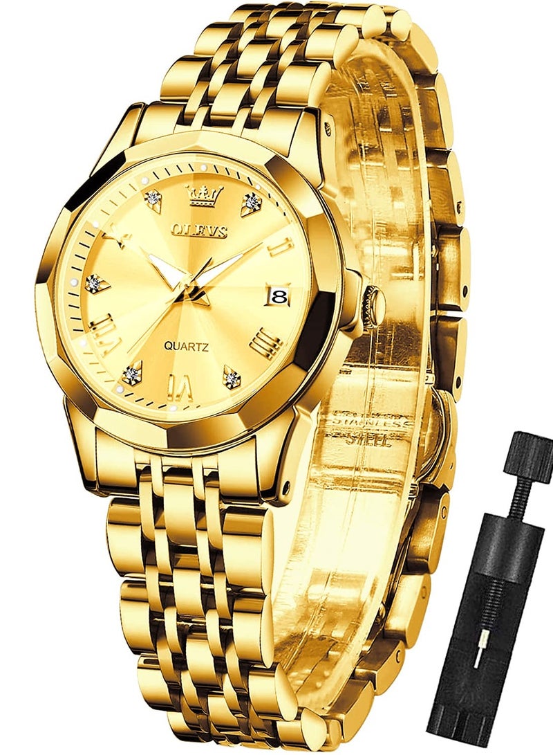 أوليفز OLEVS ساعة نسائية موضة فستان الماس ساعة نسائية انالوج كوارتز ستانلس ستيل مقاوم للماء تاريخ مضيء ساعة بلونين - Image 5