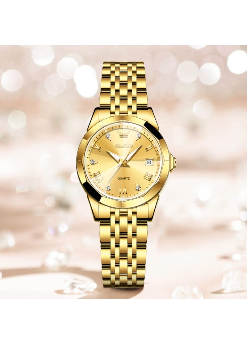 أوليفز OLEVS ساعة نسائية موضة فستان الماس ساعة نسائية انالوج كوارتز ستانلس ستيل مقاوم للماء تاريخ مضيء ساعة بلونين - Image 3