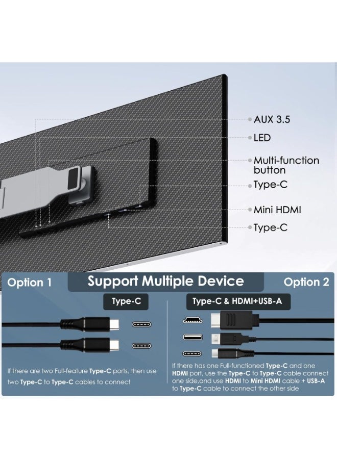 15.6'' Triple Monitor Laptop Screen Extender, Ultra-Thin Portable IPS Monitor with Narrow Bezel, Compatible with Mac/Windows/Chrome