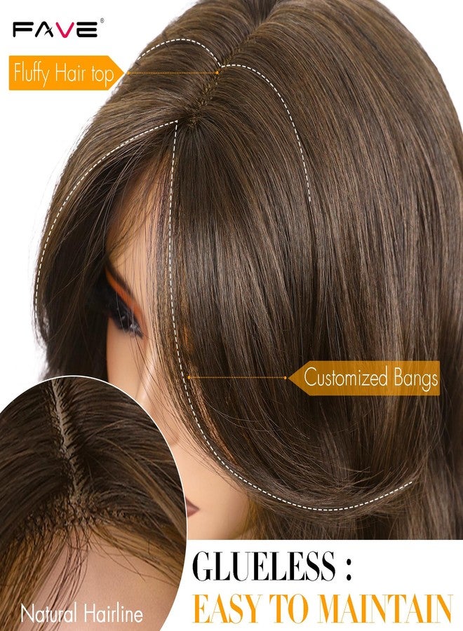 FAVE 14 Inches Wavy Bob Wig for Women Synthetic Brown Wig with Peekaboo Highlights Natural Looking Bob Wig with Bangs Suitable for Any Occasion - Image 3