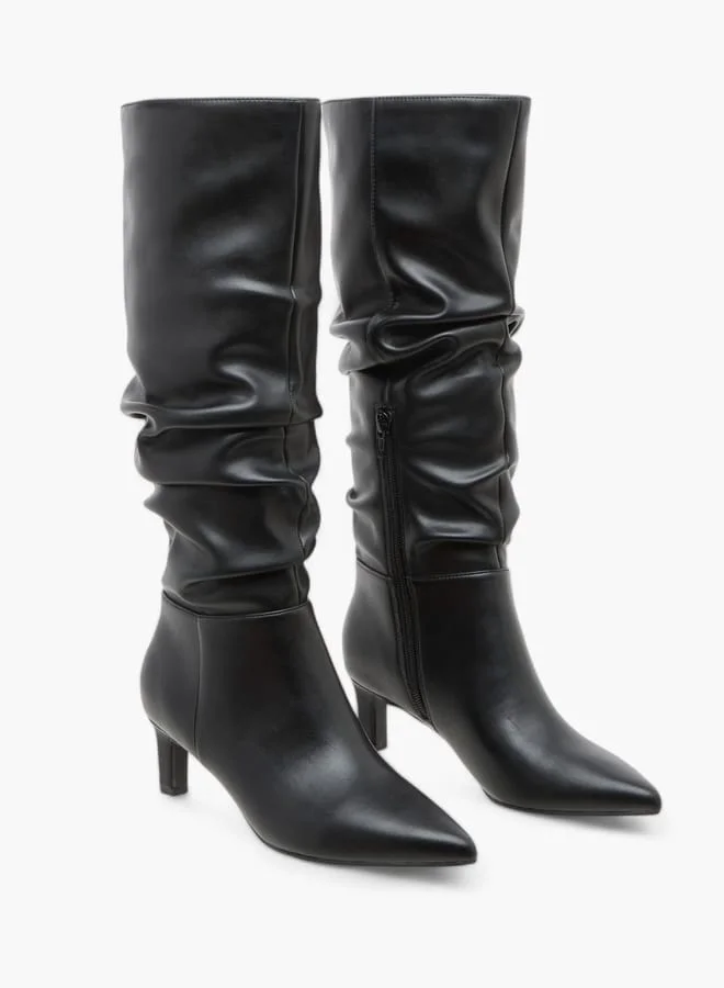 سيليست Womens Solid High Shaft Boots With Zip Closure And Kitten Heels