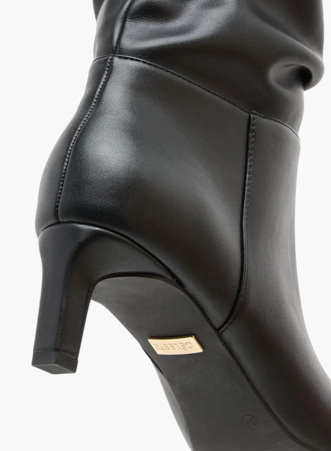 سيليست Womens Solid High Shaft Boots With Zip Closure And Kitten Heels