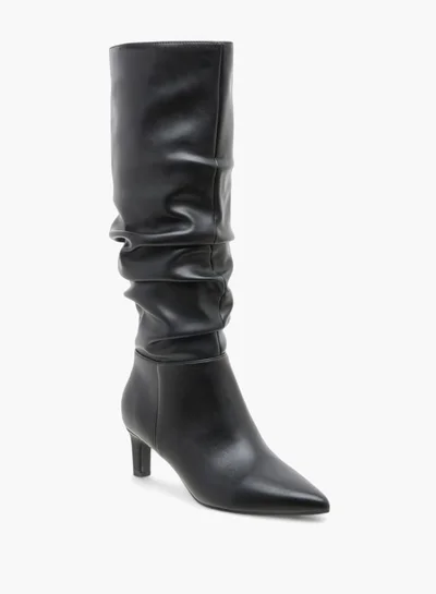 سيليست Womens Solid High Shaft Boots With Zip Closure And Kitten Heels