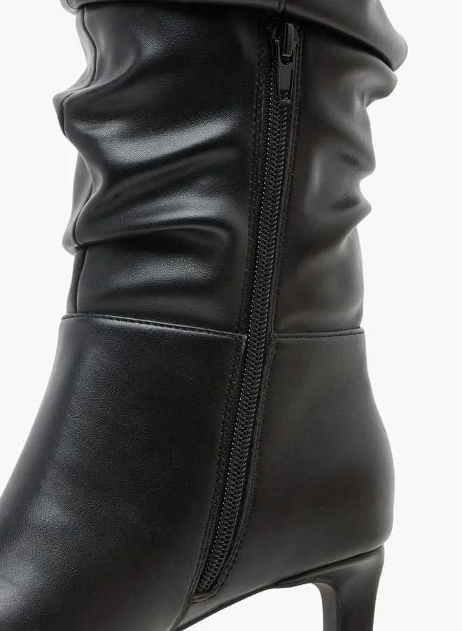 سيليست Womens Solid High Shaft Boots With Zip Closure And Kitten Heels