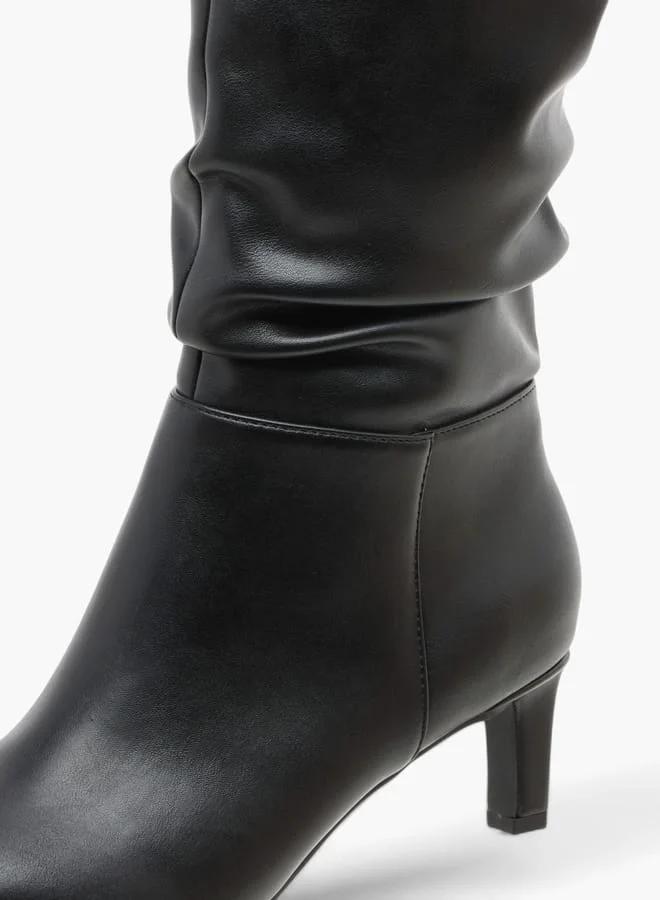 سيليست Womens Solid High Shaft Boots With Zip Closure And Kitten Heels