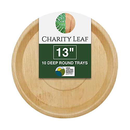 Charity Leaf Disposable Palm Leaf 13 Deep Round Trays 10 pieces Bamboo Like Serving Platters Disposable Boards EcoFriendly Dinnerware For Weddings Catering Events
