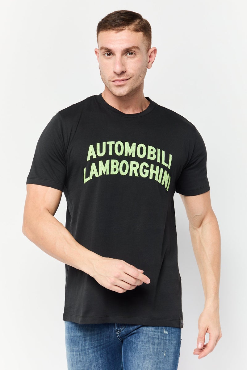 LAMBORGHINI Men Crew Neck Short Sleeves Embossed T-shirt, Black - Image 1