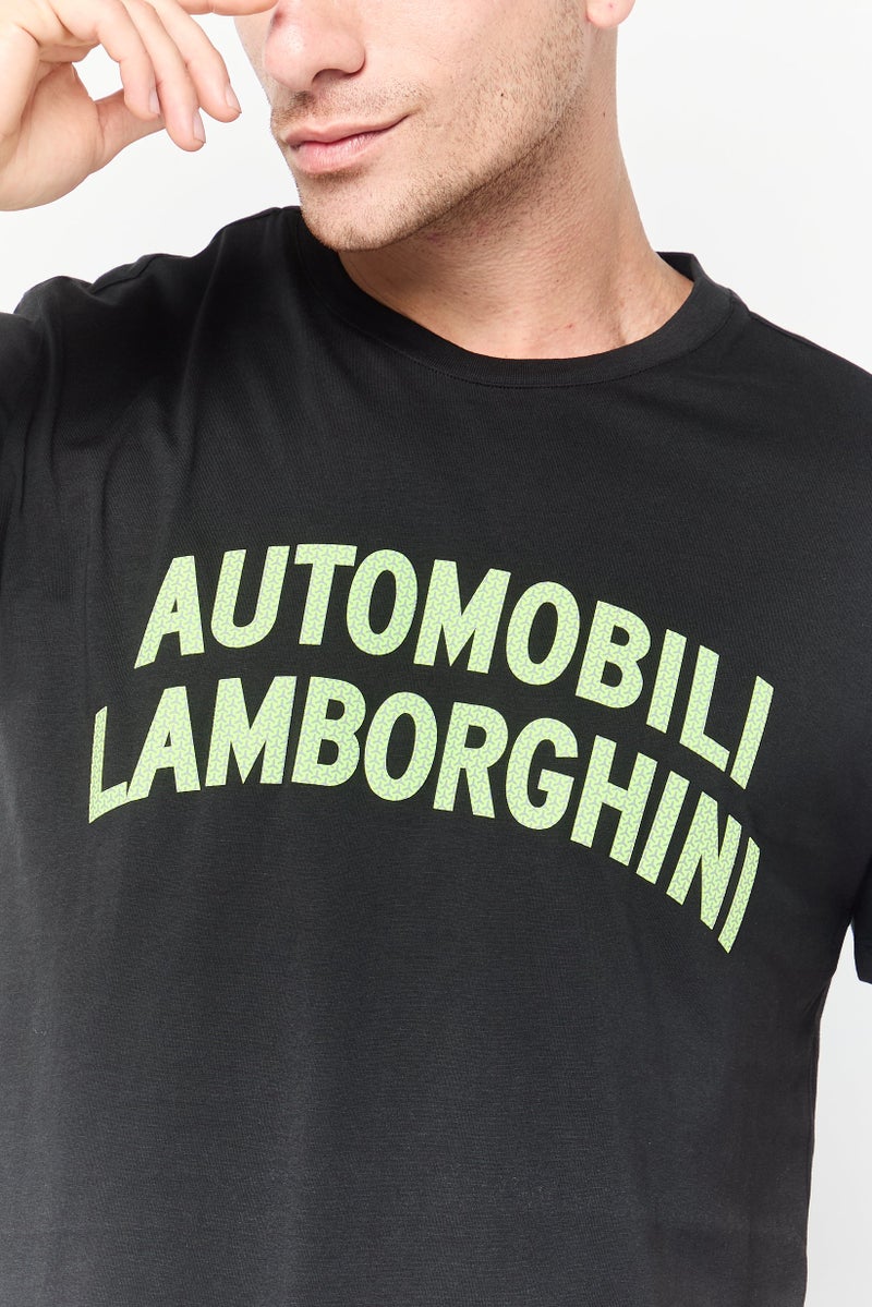LAMBORGHINI Men Crew Neck Short Sleeves Embossed T-shirt, Black - Image 3