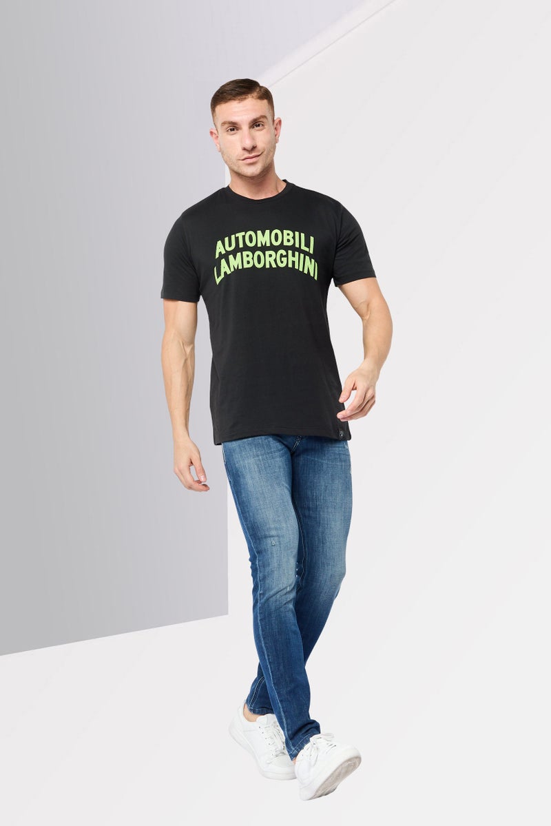 LAMBORGHINI Men Crew Neck Short Sleeves Embossed T-shirt, Black - Image 4