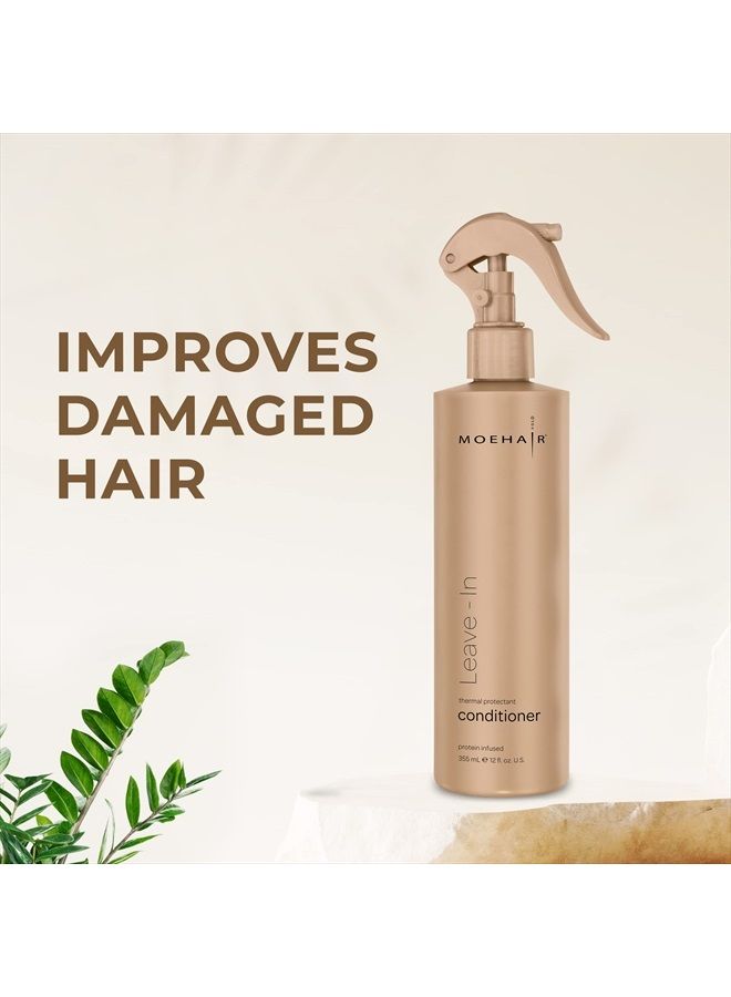 MoeHair بخاخ بلسم يُترك في الشعر 12 أونصة سائلة للشعر الجاف والتالف، واقي حراري، بخاخ لفك تشابك الشعر | مُعزز بالبروتين والفيتامينات، بلسم خالي من البارابين والكبريتات - Image 4
