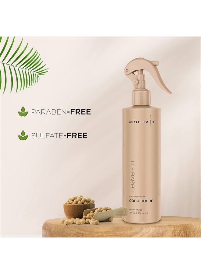 MoeHair بخاخ بلسم يُترك في الشعر 12 أونصة سائلة للشعر الجاف والتالف، واقي حراري، بخاخ لفك تشابك الشعر | مُعزز بالبروتين والفيتامينات، بلسم خالي من البارابين والكبريتات - Image 3