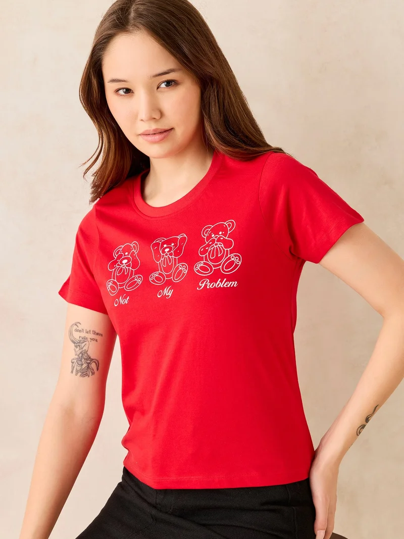 Red Crew Neck Graphic T-Shirt