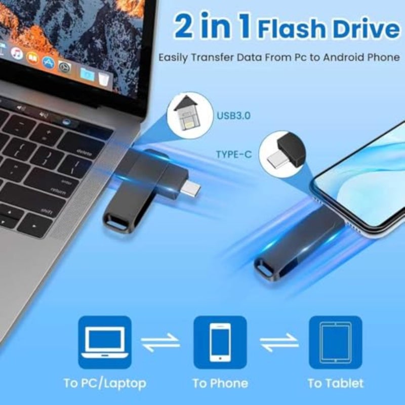 تخزين صور الهاتف المحمول: محرك أقراص فلاش USB-C من الألومنيوم باللون الفضي، بسعة 2 تيرابايت لأجهزة iPhone وiPad والكمبيوتر الشخصي والمزيد من الأجهزة - Image 2