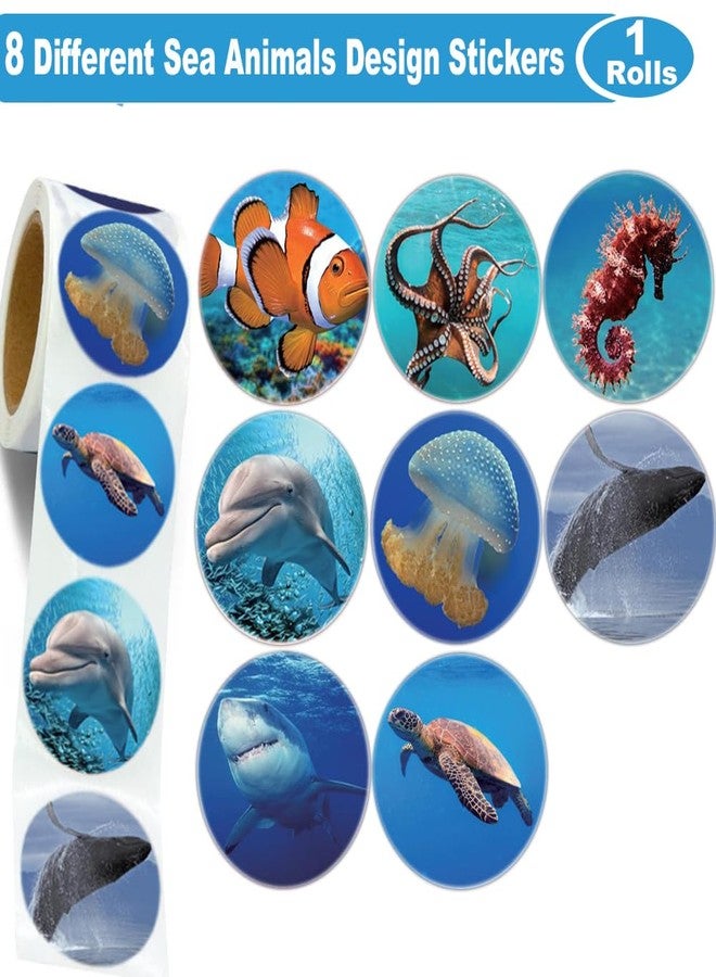 Hohamn 600Pcs Round Sea Animals Stickers Roll 1.5 Inch Ocean Life Label Stickers for Kids Party Favors Teacher Reward Encouragement Motivational - Image 2