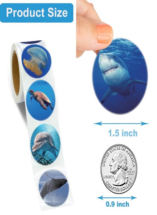 Hohamn 600Pcs Round Sea Animals Stickers Roll 1.5 Inch Ocean Life Label Stickers for Kids Party Favors Teacher Reward Encouragement Motivational - Image 3