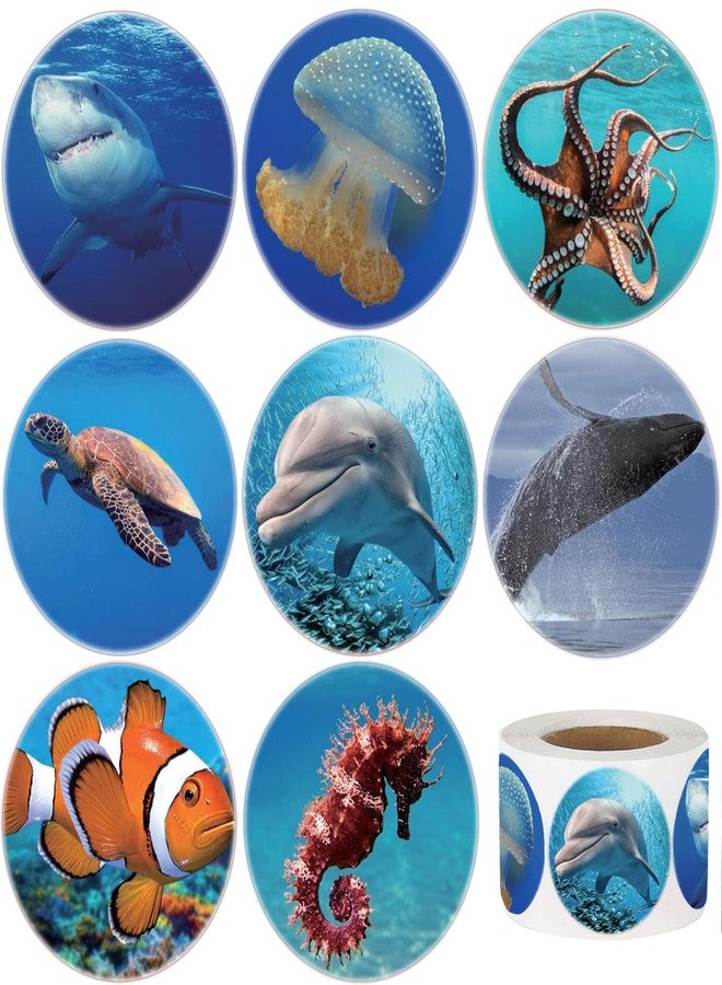 Hohamn 600Pcs Round Sea Animals Stickers Roll 1.5 Inch Ocean Life Label Stickers for Kids Party Favors Teacher Reward Encouragement Motivational - Image 1