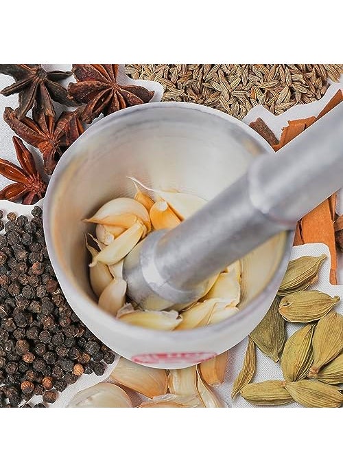 DIVI HOME DIVI HOMEHeavy Gauge Aluminium Mortar and Pestle Khal Dasta Rolu Ural Set kutani khalbatta imam dasta Okhli Masher Spice Mixer for Home and Restaurant Kitchen Design3 Matka big  - Image 2