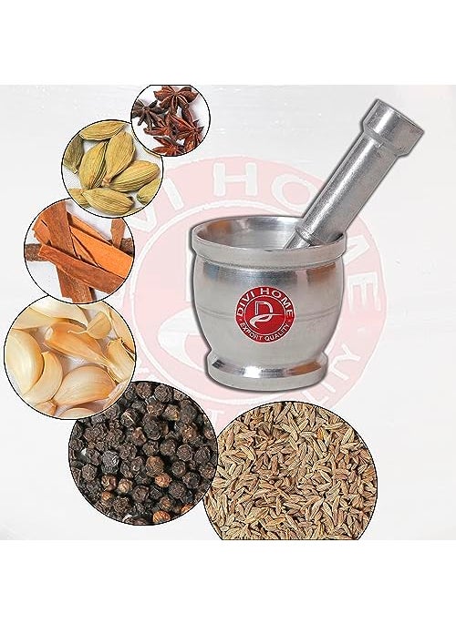 DIVI HOME DIVI HOMEHeavy Gauge Aluminium Mortar and Pestle Khal Dasta Rolu Ural Set kutani khalbatta imam dasta Okhli Masher Spice Mixer for Home and Restaurant Kitchen Design3 Matka big  - Image 5