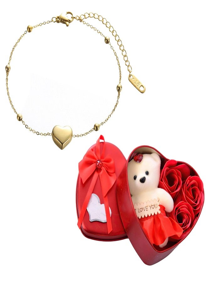 Thrillz Valentine Gift For Girlfriend Anklet For Women Gold Plated Heart Chain Anklet For Women Girls With Heartbox Love Gifts - Image 1