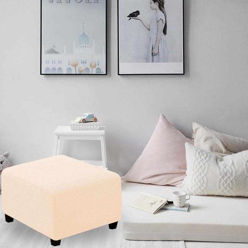 Homoyoyo Elastic Square Stool Cover Natural Color, Low Footrest Protector with Full Elastic Fit, Decorative Chair Cushion Slipcover for Home and Living Room - Image 5