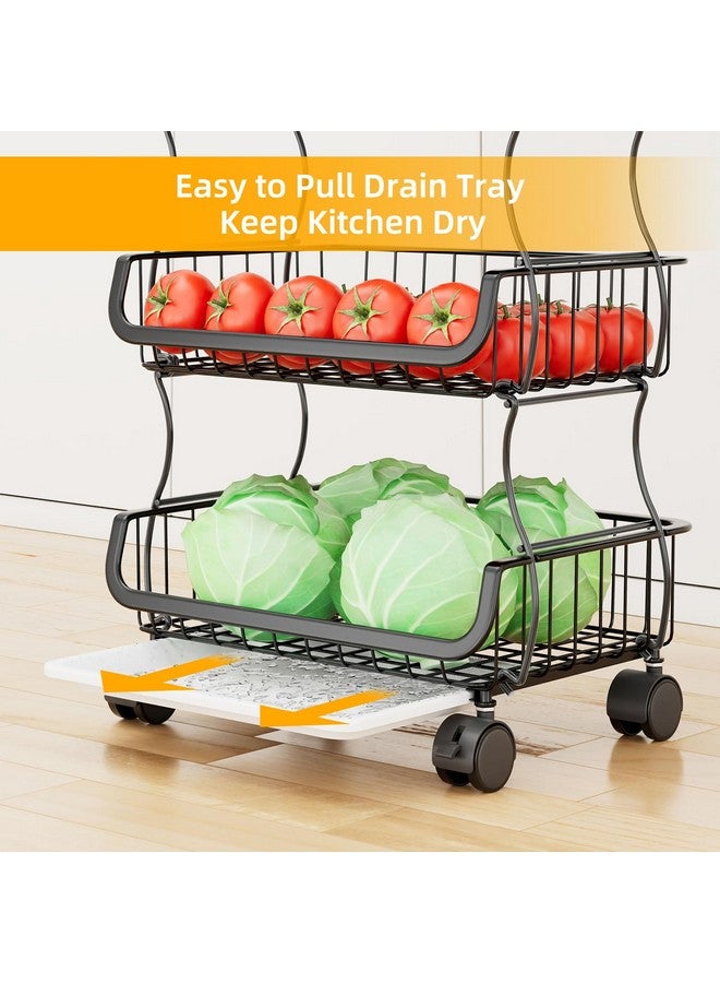 سيمبل تريدنج عربة دوارة بسيطة وعصرية مكونة من 4 طبقات، سلة فواكه وخضراوات قابلة للتكديس مع عجلات وسلتين معلقتين، حامل سلة سلكية معدنية لتخزين الوجبات الخفيفة النباتية، لون أسود - Image 2