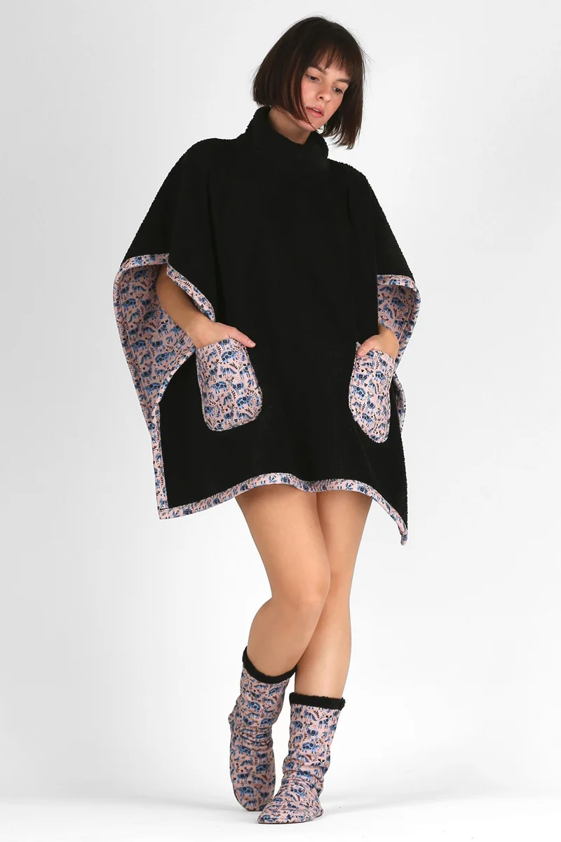 هامور Dough Women's Home Wear Double-Sided Poncho Dressing Gown Wellsoft Plush Nordic PNC-043