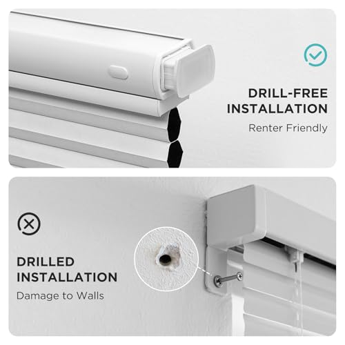 Joydeco No Tools No Drill Blinds for Indoor Windows Cordless Window Blinds Cellular Shades Top Down Bottom Up Blackout Honeycomb Blinds Thermal Insulated Noise Reduction White 35 W x 64 H - Image 3