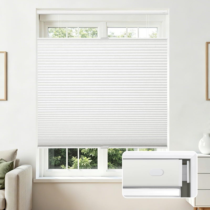 Joydeco No Tools No Drill Blinds for Indoor Windows Cordless Window Blinds Cellular Shades Top Down Bottom Up Blackout Honeycomb Blinds Thermal Insulated Noise Reduction White 35 W x 64 H - Image 2