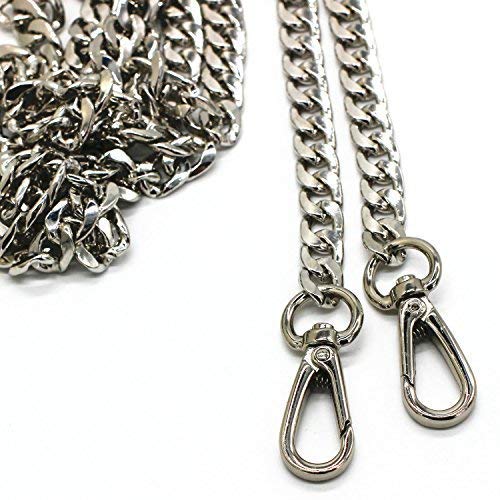 LONG TAO 55 DIY Iron Flat Chain Strap Handbag Chains Accessories Purse Straps Shoulder Cross Body Replacement Straps with Metal Buckles Replacement Straps Handbag Chain Silver - Image 1