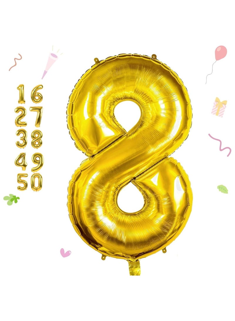 Home zone 40 Inch Gold Digit Helium Foil Birthday Party Balloons Number 8 - Image 1