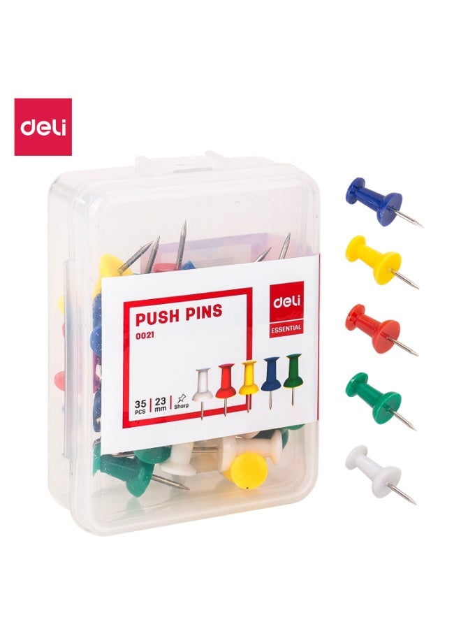 Deli Push Pins 23 mm Strong Grip for Notice Board Office and School Use Assorted Colours - Image 1