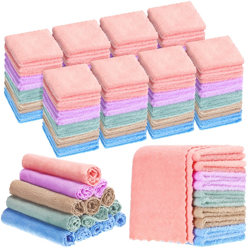 100 Pack Baby Washcloths Bulk 10 x 10 Inch Microfiber Coral Fleece Baby Face Towels Absorbent and Soft Baby Wash Cloths for Newborns Infants and Toddlers Colorful