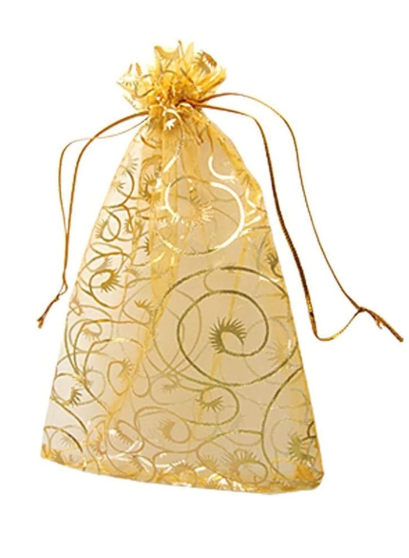 SYOSI 100PCS Mini Sheer Organza Bags Gold Champagne Eyelash Organza Bags, Drawstring Chic Gift Beauty Bags, Wedding Favor Bags Candy Jewelry Gift Bags Gold, 4 x 4.72 Inches - Image 1