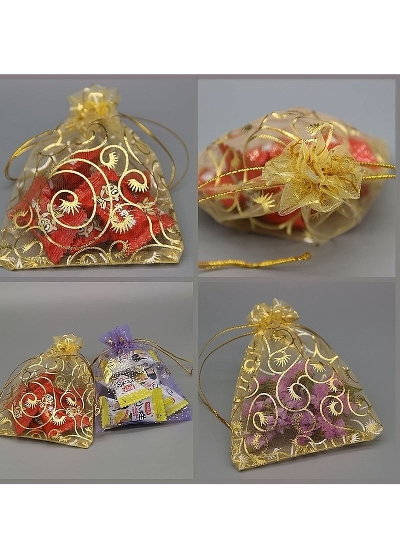 SYOSI 100PCS Mini Sheer Organza Bags Gold Champagne Eyelash Organza Bags, Drawstring Chic Gift Beauty Bags, Wedding Favor Bags Candy Jewelry Gift Bags Gold, 4 x 4.72 Inches - Image 5