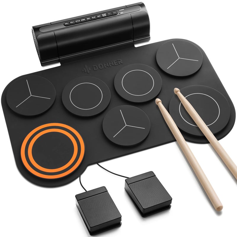 Donner Electronic Drum Set, 7 Pads Electric Drum Pad Roll Up Quiet Drum Pad Built-in Speaker, 40 Drum Lessons Included, Kids Holiday Christmas & Birthday Gift Instrument Toys(DED-20) - Image 1