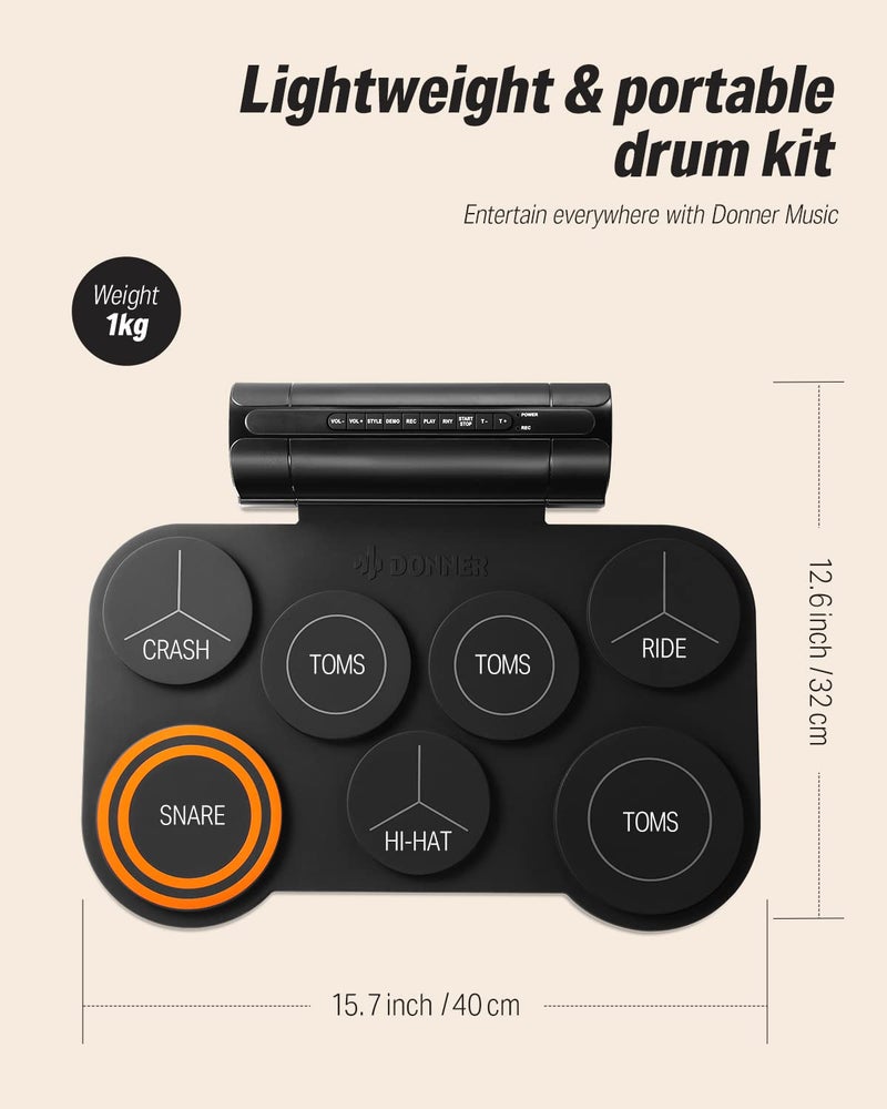 Donner Electronic Drum Set, 7 Pads Electric Drum Pad Roll Up Quiet Drum Pad Built-in Speaker, 40 Drum Lessons Included, Kids Holiday Christmas & Birthday Gift Instrument Toys(DED-20) - Image 5