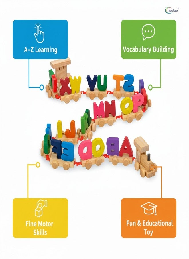 Neotea Wooden Alphabet Letters Train A-Z English Vocabulary Building Train Set Early Educational Toys Kids 2+ Years for Boys & Girls Pack of 1 | Non-Toxic | Develop Fine Motor Skills | Multicolor - Image 3